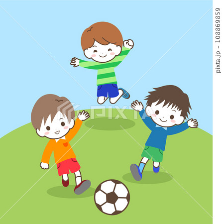 サッカーをする子供達　青空 108869859