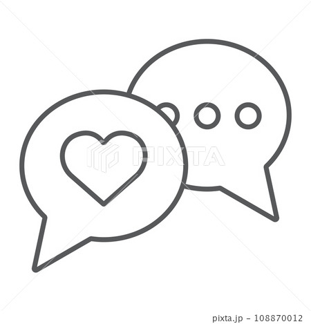 Love chat thin line icon, valentine and holiday, speech bubble message sign, vector graphics, a linear pattern on a white background, eps 10 108870012