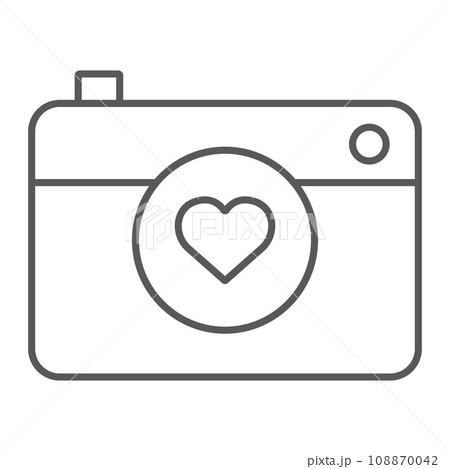 heart with camera thin line icon, valentine and holiday, love camera sign, vector graphics, a linear pattern on a white background, eps 10 heart with camera thin line icon, valentine and holiday, love camera sign, vector graphics, a linear pattern on a white background, eps 10 108870042