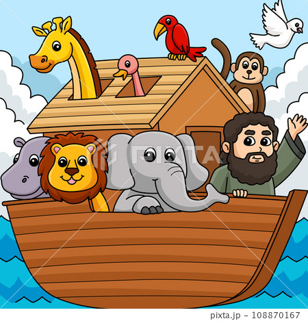 Christian Noahs Ark Colored Cartoon Illustration 108870167