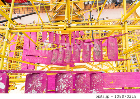 Around Phra That Doi Suthep there are many red and yellow scaffolding which is quite dusty and dirty. Around Phra That Doi Suthep there are many red and yellow scaffolding which is quite dusty and dirty. 108870218