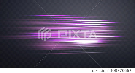 Horizontal speed rays, light neon flow, zoom in motion effect, pink glow speed lines, colorful light trails, stripes. Abstract background, vector illustration. Horizontal speed rays, light neon flow, zoom in motion effect, pink glow speed lines, colorful light trails, stripes. Abstract background, vector illustration. 108870662