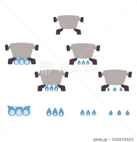 色々な火加減を表した鍋と炎のイラストセット 108870925