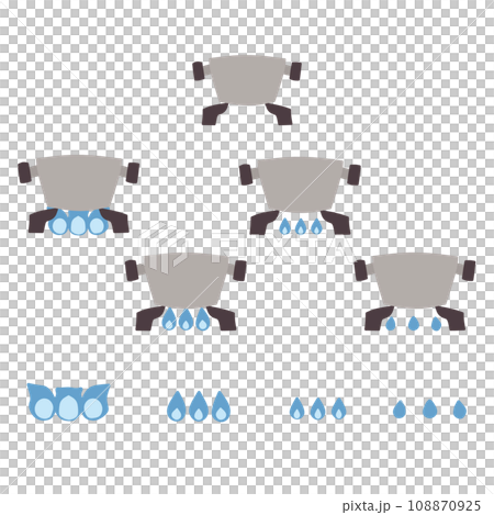 色々な火加減を表した鍋と炎のイラストセット 108870925