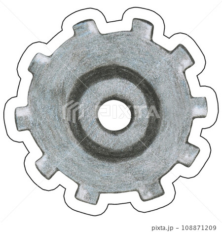 Hand Drawn Illustration of Colorful Steampunk Gear Sticker on White Background. Steampunk Gear Sticker Design Element Drawn by Colored Pencils. Hand Drawn Illustration of Colorful Steampunk Gear Sticker on White Background. Steampunk Gear Sticker Design Element Drawn by Colored Pencils. 108871209