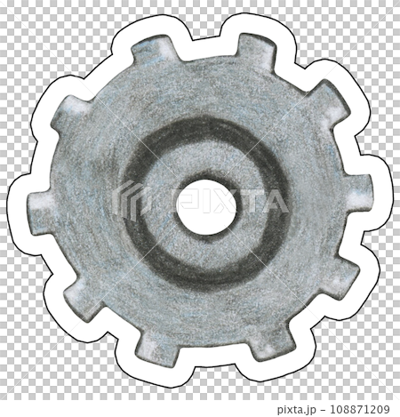 Hand Drawn Illustration of Colorful Steampunk Gear Sticker on White Background. Steampunk Gear Sticker Design Element Drawn by Colored Pencils. Hand Drawn Illustration of Colorful Steampunk Gear Sticker on White Background. Steampunk Gear Sticker Design Element Drawn by Colored Pencils. 108871209