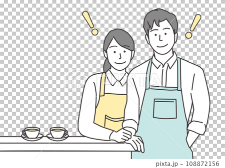 ひらめきを得たカフェ店員とカウンターに置かれたコーヒー 108872156