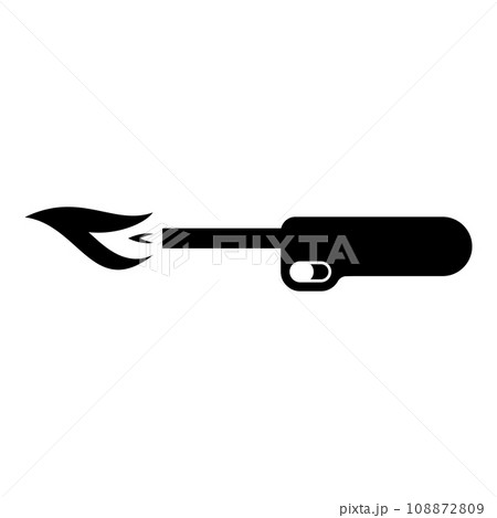 Gas lighter kitchen blowtorch with flame industrial equipment icon black color vector illustration image flat style 108872809
