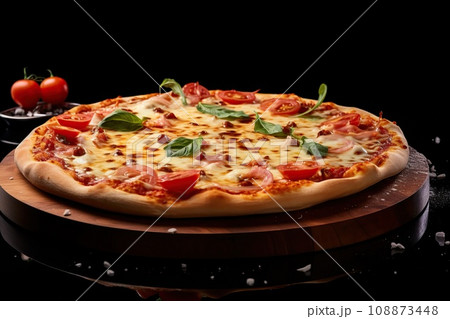 Pizza margarita on black background. Napoleon Italian Pizza 108873448