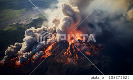 Impressive aerial View of the active volcano Impressive aerial View of the active volcano 108873623