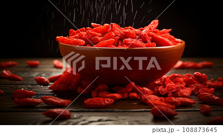 Wooden Bowl Full of Dried Goji Berries Wooden Bowl Full of Dried Goji Berries 108873645