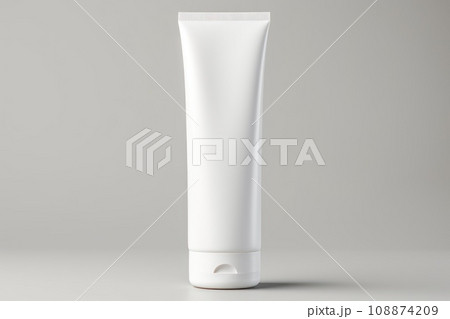 Mockup of tube for toothpaste, cream, gel, cosmetic sample. Clean mockup of cosmetic products. White plastic tube isolated on white background. Template for design, advertising. Close up Copy space. Mockup of tube for toothpaste, cream, gel, cosmetic sample. Clean mockup of cosmetic products. White plastic tube isolated on white background. Template for design, advertising. Close up Copy space. 108874209
