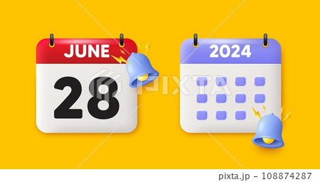 Calendar date 3d icon. 28th day of the month icon. Event schedule date. Meeting appointment time. 28th day of June month. Calendar event reminder date. Vector 108874287