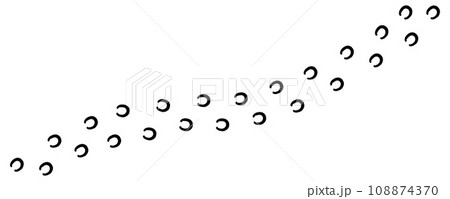 Path footprints of shod horse, pony. Track of horseshoes of donkey, mule. Shod hooves. Silhouette. Horse trail. Black Vector isolated on white. For print, textile, postcard, design, games, pet store. Path footprints of shod horse, pony. Track of horseshoes of donkey, mule. Shod hooves. Silhouette. Horse trail. Black Vector isolated on white. For print, textile, postcard, design, games, pet store. 108874370