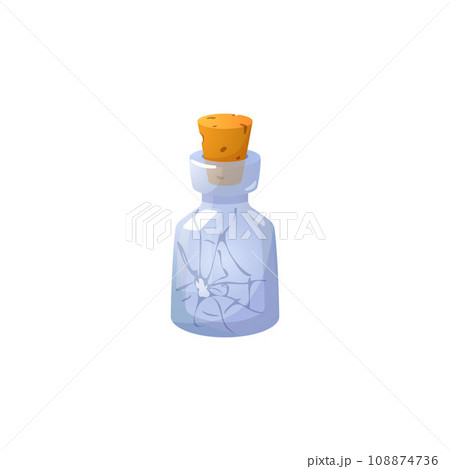 Glass bottle for potion broken with cracks, game icon, vector on white 108874736