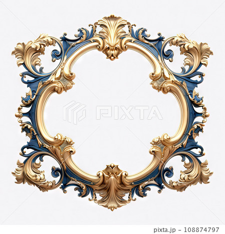 Round frame in art nouveau style with ornament. Retro frame with fairytale and magic decoration. Generated AI. 108874797