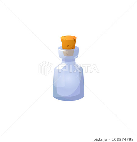 Bottle for potion with cork, game icon, vector isolated on white background 108874798