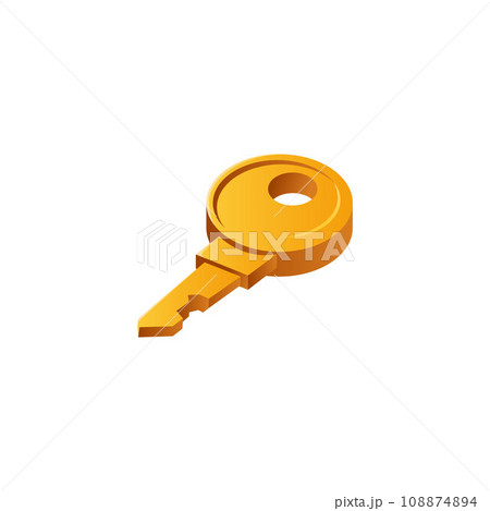 Golden game key, fairy tale magic game ui element, password symbol icon, secret security interface vector object 108874894