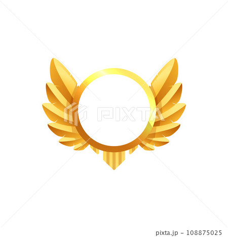 Golden round frame of medal with wings flat style, vector illustration Golden round frame of medal with wings flat style, vector illustration 108875025