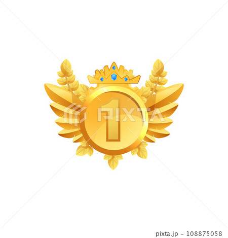 Golden medal first place, vector icon for game design, isolated on white 108875058