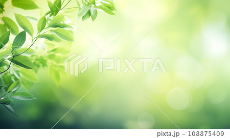 Delicate fresh green spring background with leaves and beautiful bokeh 108875409
