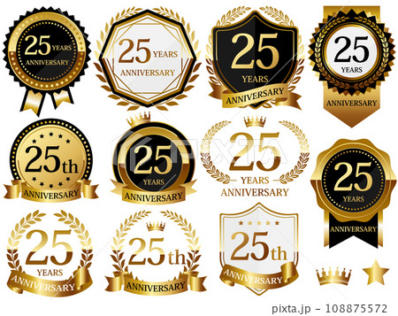 高級感のある25周年記念のエンブレムセット　ゴールド 108875572
