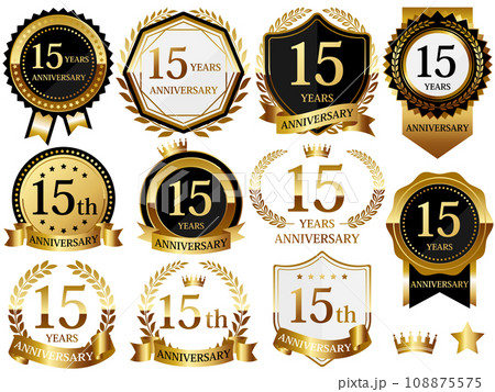 高級感のある15周年記念のエンブレムセット　ゴールド 108875575