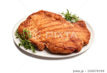 Traditional Polish Chop, Breaded Cutlet, Roasted Pork Steak in Breadcrumbs with Fresh Cabbage Salads 108876599