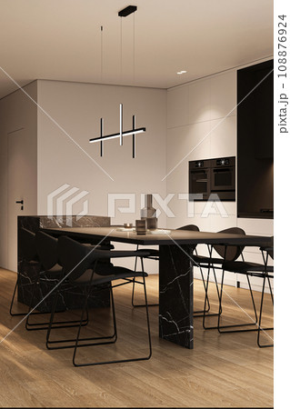 Contemporary kitchen dining with designer lighting 108876924