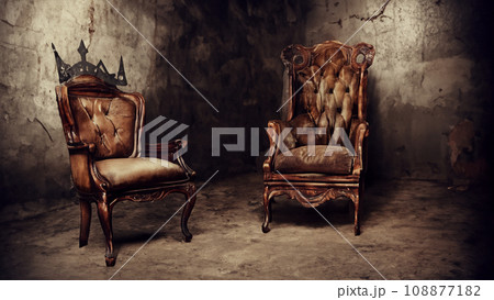 AI生成画像 地下室に配置されたアンティークの椅子 108877182