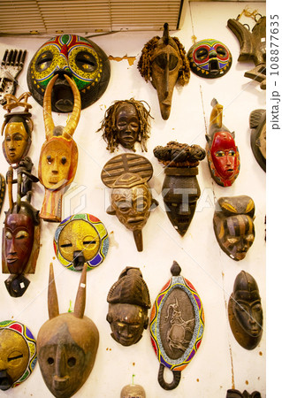 Tribal african wooden masks used traditional ceremonies. 108877635