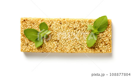 Sesame Snack Isolated, Honey Seed Cracker, Sesame Candy Bar on White Background 108877804