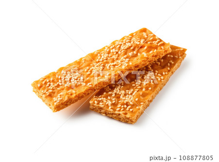 Sesame Snack Isolated, Honey Seed Cracker, Sesame Candy Bar on White Background 108877805
