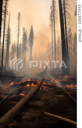 Dramatic images of forest fires destructive power of nature - global warming concept - generative AI 108877945