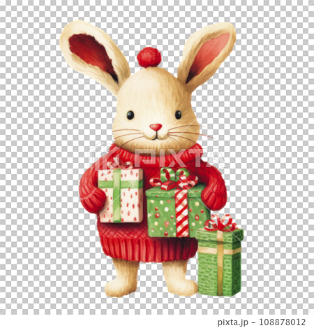 an illustration of a cute bunny with christmas gifts isolatedan illustration of a cute bunny with christmas gifts isolated. 108878012