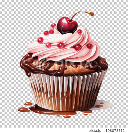 watercolor cupcake with cherry isolated watercolor cupcake with cherry isolated 108878312