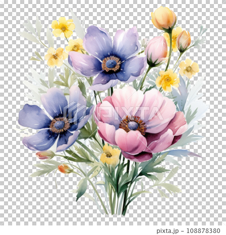 watercolor spring flowers bouqut isolated 108878380