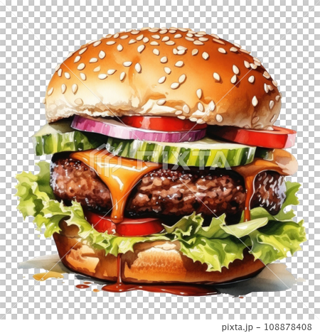 watercolor beef burger isolated watercolor beef burger isolated 108878408