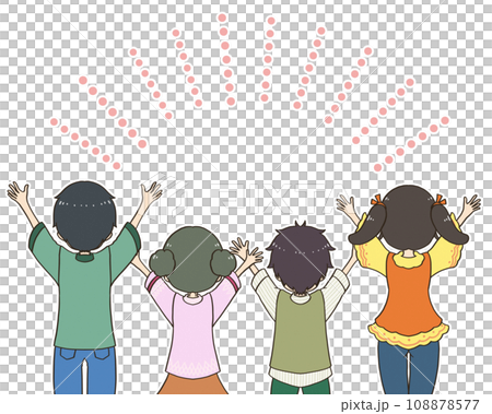 孩子們舉起雙臂開心微笑的後視圖 108878577
