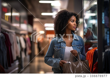 woman african america shopping in supermarket or department store. 108878977