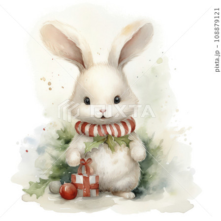 an illustration of a cute bunny with christmas...のイラスト素材