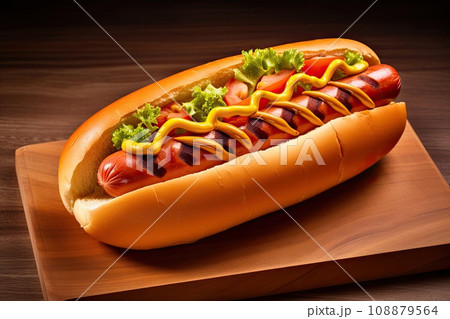 Hotdog Isolated, Sausage Inside a Grilled Bun, Hot Dog 108879564