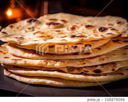 Indian Flat Bread Closeup, Traditional Flatbread also Known as Pita Bread, Roti, Chapati, Naan or Tortilla 108879566