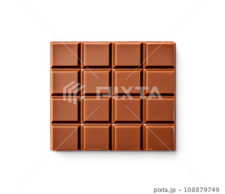 Chocolate Bar Isolated, Whole Chocolate Blok with Square Segments on White Background 108879749