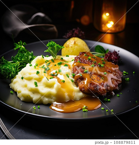 Traditional Polish Chop, Breaded Cutlet, Roasted Pork Steak in Breadcrumbs with Fresh Cabbage Salads 108879811