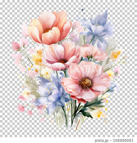 watercolor spring flowers bouqut isolated watercolor spring flowers bouqut isolated 108880081