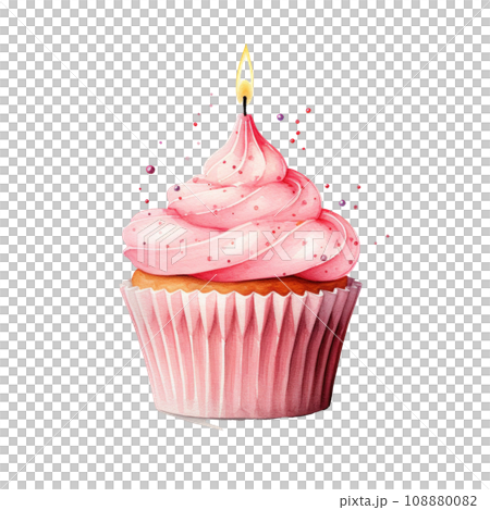 watercolor pink birthday cupcake with candle isolated watercolor pink birthday cupcake with candle isolated 108880082