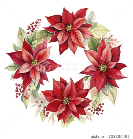 watercolor poinsettia christmas wreath flower isolated watercolor poinsettia christmas wreath flower isolated 108880395