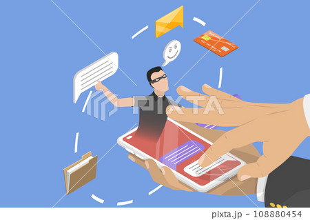 3D Isometric Flat Vector Illustration of Cyber Fraud In Messenger 3D Isometric Flat Vector Illustration of Cyber Fraud In Messenger 108880454