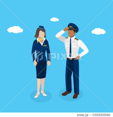 3D Isometric Flat Vector Set of Professional Airplane Crew 108880686
